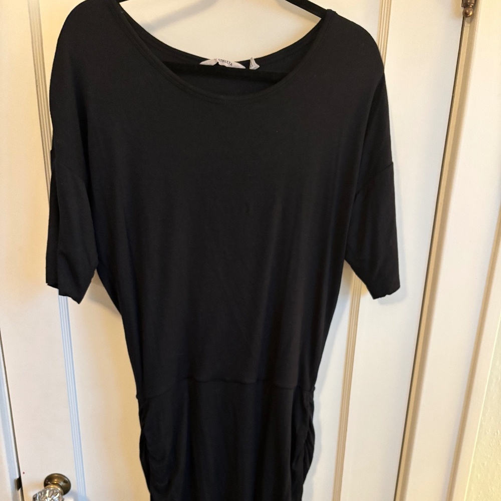 Athleta Side Ruched Black 3/4 sleeve Knit Dress